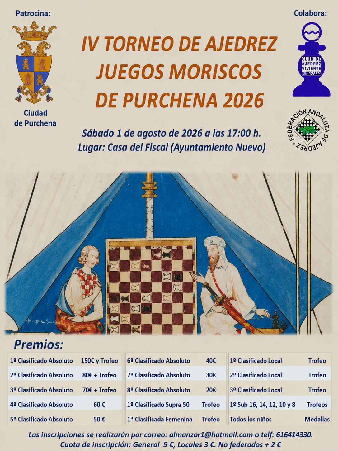 IV TORNEO DE AJEDREZ JUEGOS MORISCOS – PURCHENA 2026