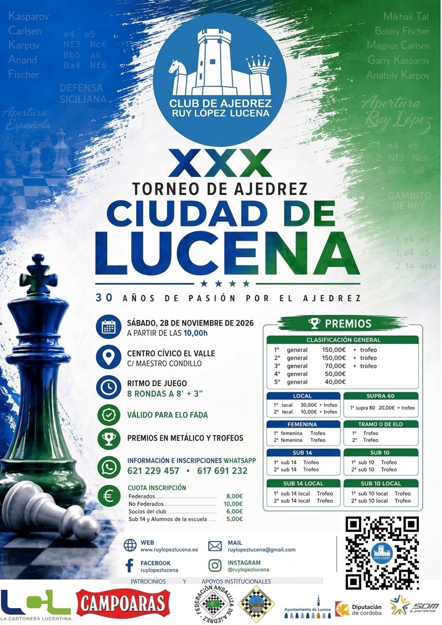 XXX TORNEO DE AJEDREZ CIUDAD DE LUCENA 2026